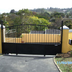 Black Steel Sliding Gate With Solid Bottom Panel